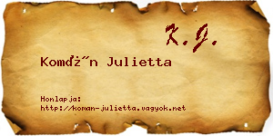 Komán Julietta névjegykártya